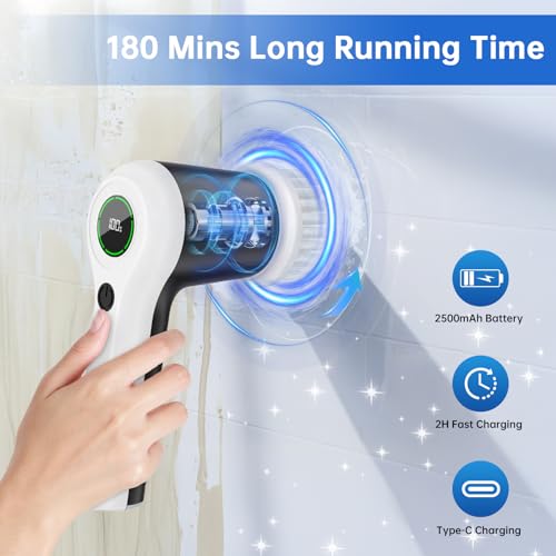 Cordless Electric Spin Scrubber - Power Shower & Tile Cleaner with 6 Heads