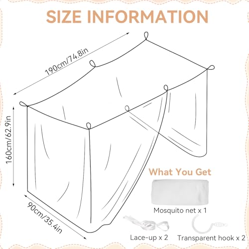 White Bed Canopy Mosquito Net with Side Opening (75 x 35 x 63 Inch)