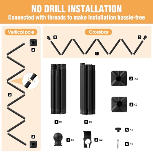 Adjustable Room Divider Tension Rod, No-Drill Floor-to-Ceiling Curtain Stand