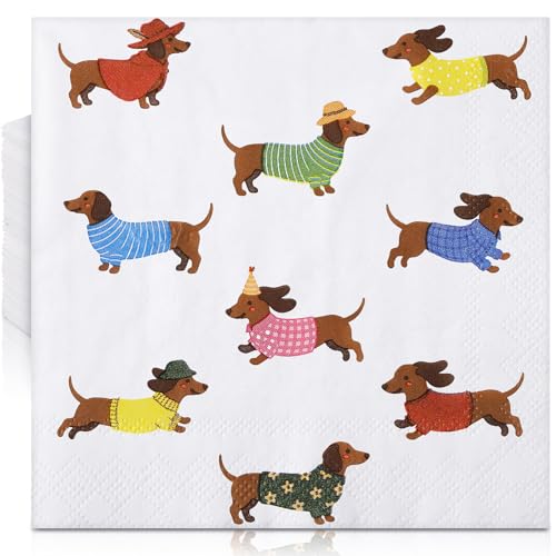 Frienda Dachshund Dog Cocktail Napkins 3-Ply 5x5 Inch - Pack of 60