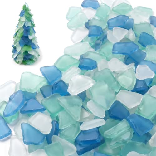 Frosted Sea Glass Pieces for Crafts & Vase Filler - Blue, White & Green (11 oz)