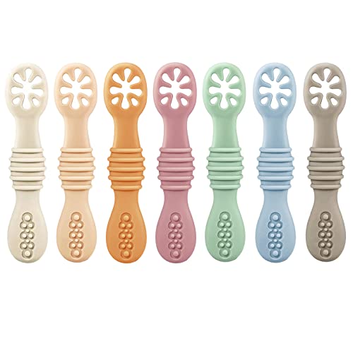 Silicone Baby Feeding Spoons 7 Pack - Soft Self-Feeding Utensils for Toddlers