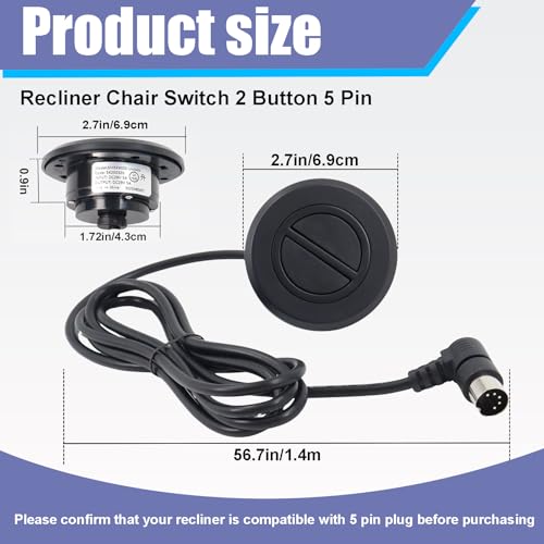 2-Button 5-Pin Power Recliner Hand Control Replacement for Lift Chairs