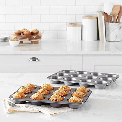 Nonstick 12-Cup Muffin Pan Set - Heavy-Duty Steel Cupcake Tray (2-Pack)