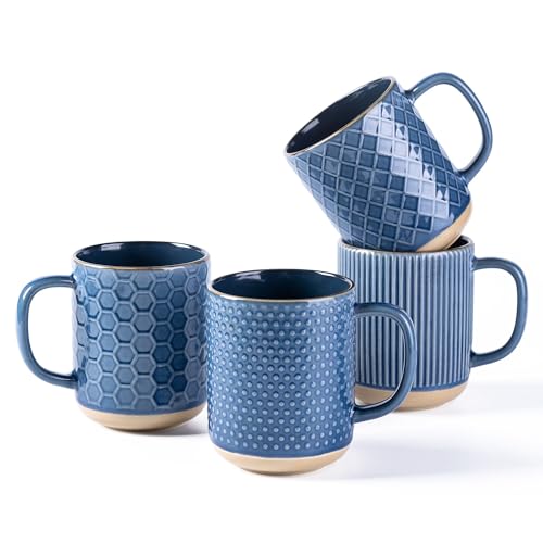 Moonlight Blue GBhome Coffee Mug Set of 4, 16oz Large Handle Ceramic Cups