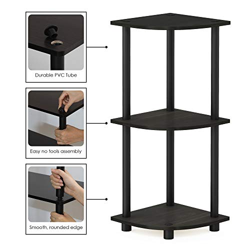 3-Tier Corner Shelf, Compact Open Storage Bookshelf for Small Spaces