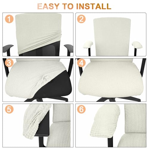 Stretchable Office Chair Covers Set with Armrest Pads - XL Cream White