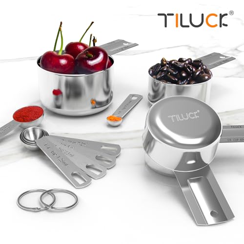 Stainless Steel Measuring Cups and Spoons Set - 10 Piece Nesting Set for Baking