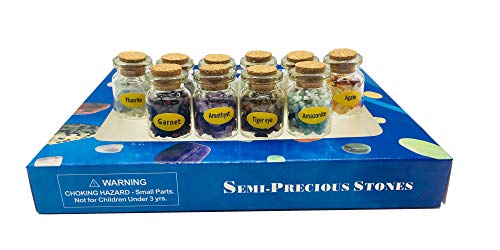 10-Piece Mini Glass Wishing Bottle Set with Assorted Tumbled Gemstone Chips