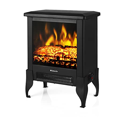 Compact Electric Fireplace Stove Freestanding Heater with Realistic Flame