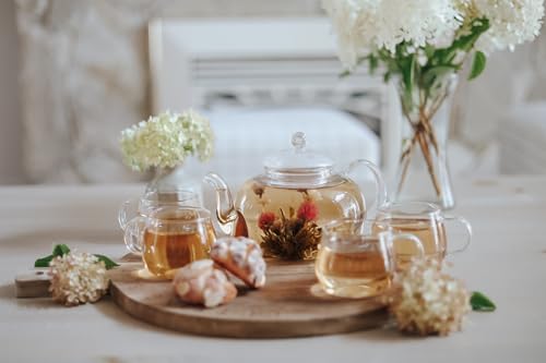 Teabloom 2-Pack Premium Borosilicate Glass Tea Cups 7 oz / 207 ml - Lead-Free & Microwave Safe