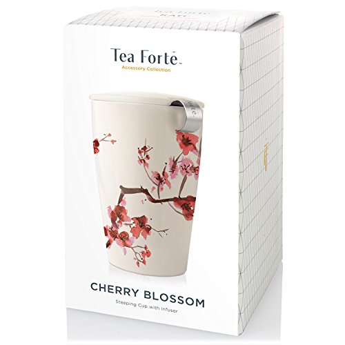Tea Forte Cherry Blossom Double-Walled Ceramic Kati Cup with Infuser, 12 oz