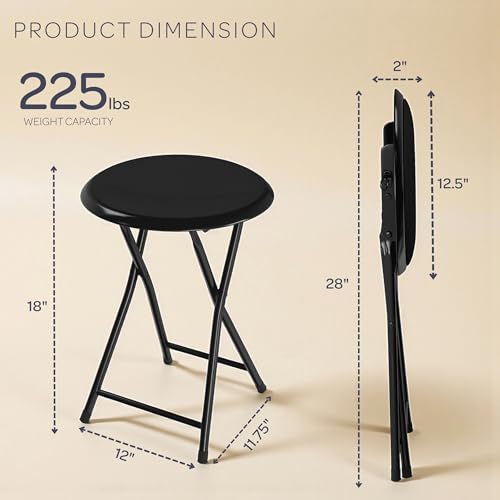 18-Inch Portable Folding Stool with Padded Seat, Black Steel Counter Stool