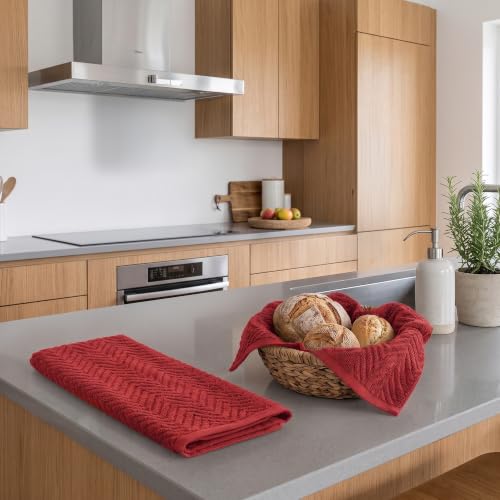 100% Cotton Kitchen Towels - Absorbent Dishcloth Set, 15x25 Inch, Red, 4-Pack