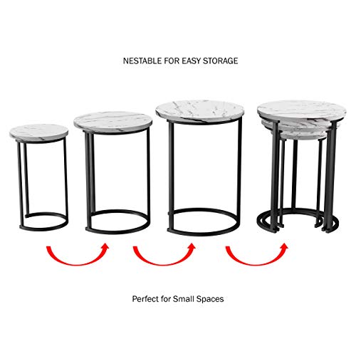 3-Piece Round Nesting Side Table Set, Faux Marble Top with Metal Base
