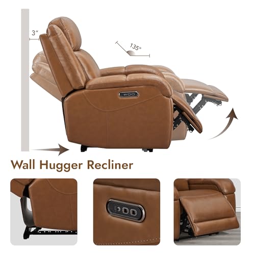 Genuine Leather Power Wall Hugger Recliner with Power Headrest & USB Ports