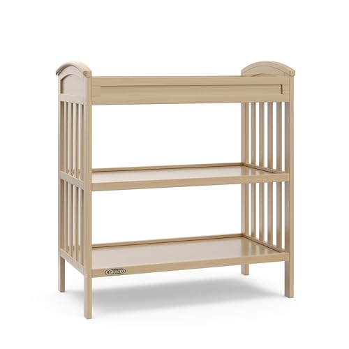 Wooden Baby Changing Table with Storage Shelves and Water-Resistant Pad