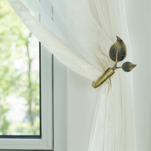 Leaf Shaped Metal Curtain Holdbacks - Wall Mounted Drapery Tiebacks (Set of 2)