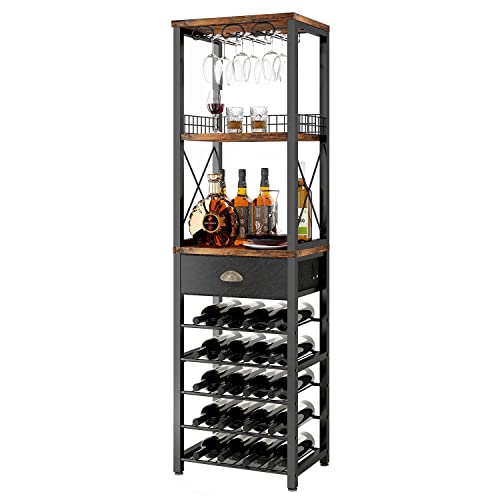 Homeiju Vintage Right Angle Wine Rack with Glass and Bottle Storage - Freestanding Bar Cabinet
