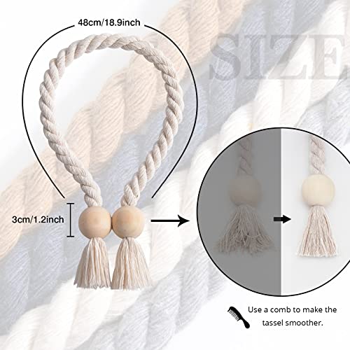 Magnetic Curtain Tiebacks - 2 Pack Boho Cotton Rope Holdbacks