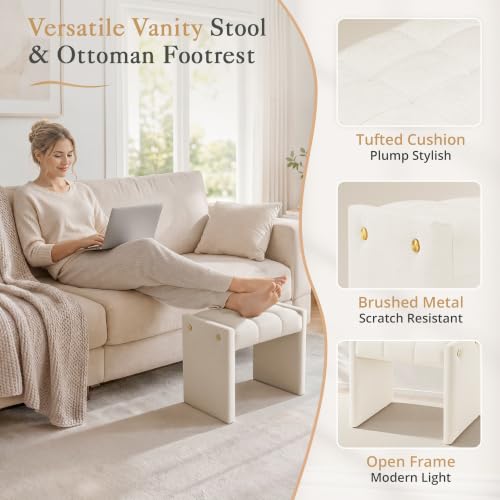 Modern Tufted Chenille Vanity Bench, Upholstered Ottoman Footstool