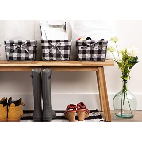 DII Farmhouse Chicken Wire Storage Baskets with Liner, Small, Vintage Black & White Check, 9x7x6", 3 Piece