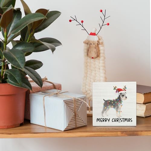 OVAcational Schnauzer Merry Christmas Wooden Sign - Dog Decor for Home & Office
