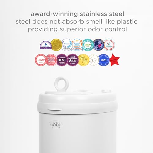Ubbi Steel Odor-Locking Diaper Pail - White Nursery Essential