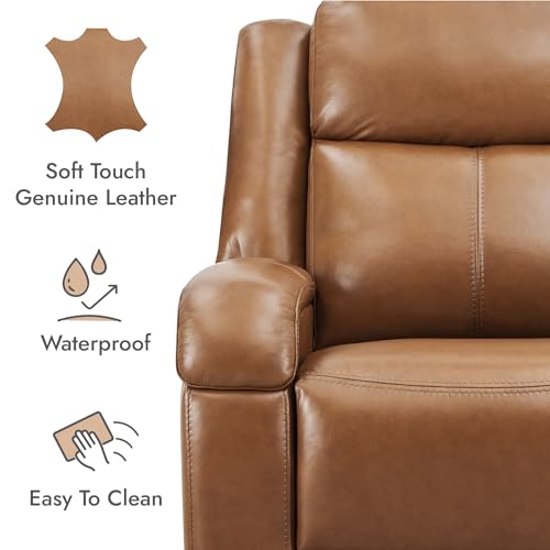 Genuine Leather Power Wall Hugger Recliner with Power Headrest & USB Ports