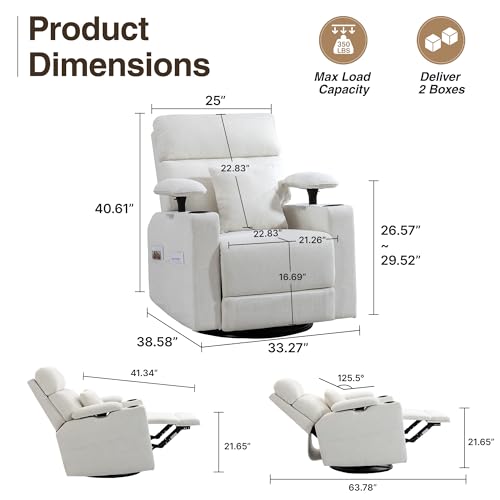 Oversized 360° Swivel Rocker Recliner Chair with Cup Holder & Headrest