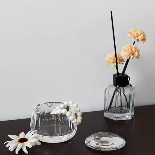 DONOUCLS Crystal Candy Dish with Lid 3.5" x 3.1" Nut Bowl - S Variation, Gift Box