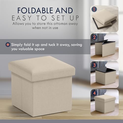 Small Square Storage Ottoman, Foldable Linen Cube Foot Rest, 12x12x12 Inch