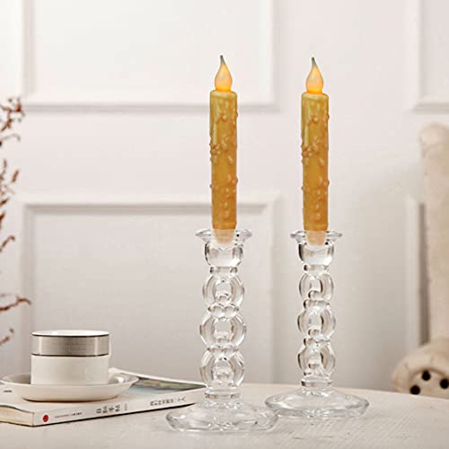 CVHOMEDECO 6 Pack Orange Hand Dipped Flameless LED Taper Candles with Timer, Rustic Primitive Decor