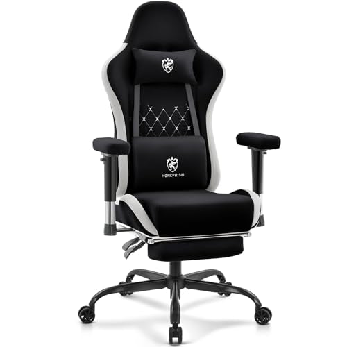 Ergonomic Fabric Gaming Chair with Footrest, Massage Lumbar & Gel Cushion