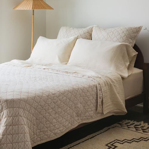 King/California King Cotton Bedspread - Dune Diamond Stitch Quilt