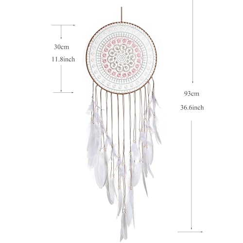 Large Handmade Dream Catcher Wall Hanging with White Feathers 12 Inch
