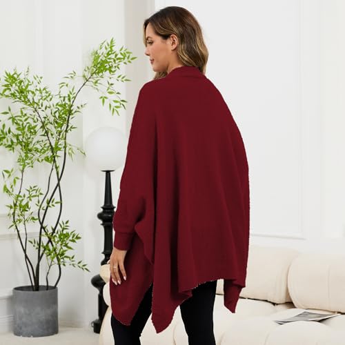 Wearable Sherpa Blanket Poncho with Sleeves - Cozy Plush Shawl Wrap