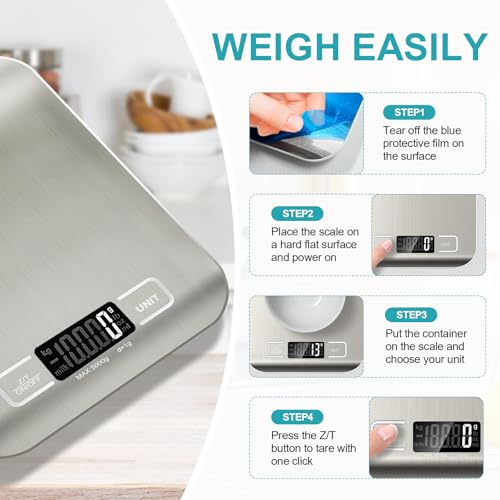 Digital Kitchen Food Scale 11lb, 1g Precision Stainless Steel Scale