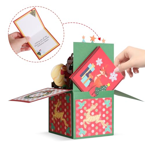 Giiffu 4-Pack Pop Up Christmas Cards with Envelopes & Gift Card Holder