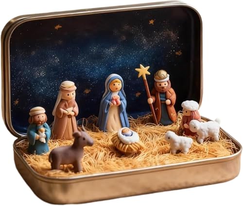Mini Christmas Nativity Set in Tin Box - Handcrafted Pocket Scene