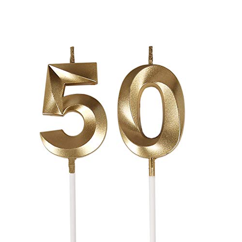 Gold Number 50 Birthday Candles - 2 Pack for Celebrations