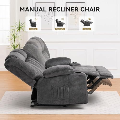 2-Seat Manual Reclining Loveseat with Cup Holders, Dark Gray Fabric