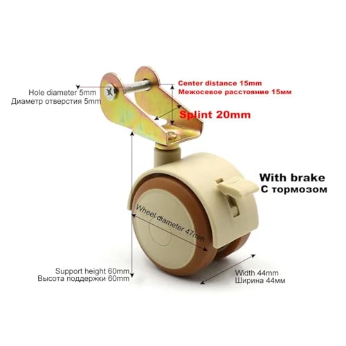 2-inch Furniture Swivel Casters with Brake, 20mm Clamp Wheels, 4-Pack