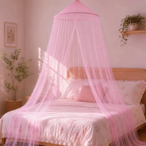 Pink Round Dome Bed Canopy for Girls - Breathable Mosquito Netting