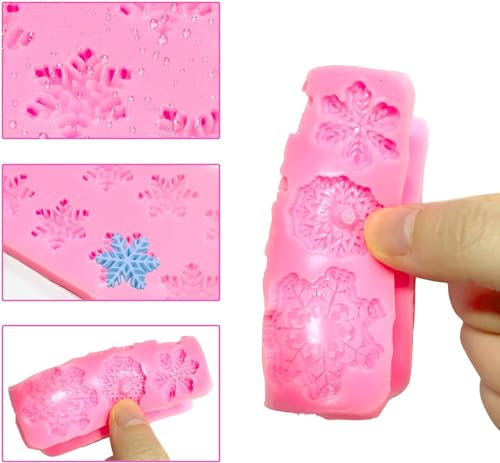 KKONHII 7Pcs Snowflake Silicone Molds - Christmas 3D Cupcake Topper & Fondant Decoration