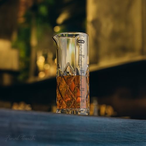 Final Touch Yarai Glass Cocktail Measuring Jigger with Pour Spout - 3.4 oz, Bar Tool