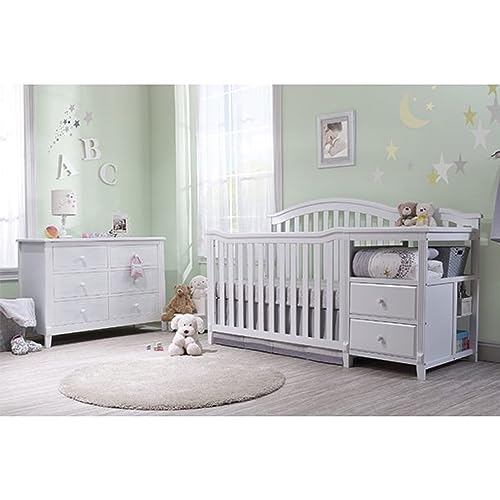 Sorelle Berkley Baby Crib and Changer Set - White, 4-in-1 Convertible Nursery Furniture