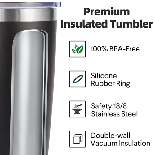 20oz Stainless Steel Travel Mug with Lid & Straw - Double Wall Insulated, Fits Car Cup Holders, Black