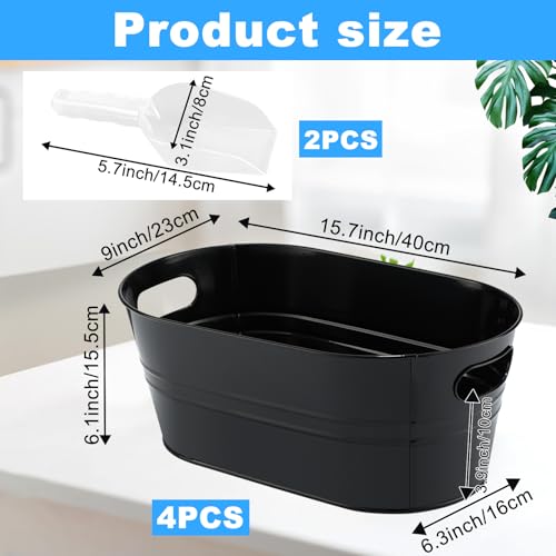 Black Galvanized Ice Bucket 4 Gallon Beverage Tub with Scoops for Parties & Drinks