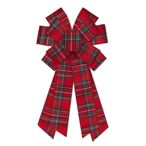 Threetols Red Buffalo Plaid Christmas Wreath Bow, Large Burlap Door Topper for Front Door